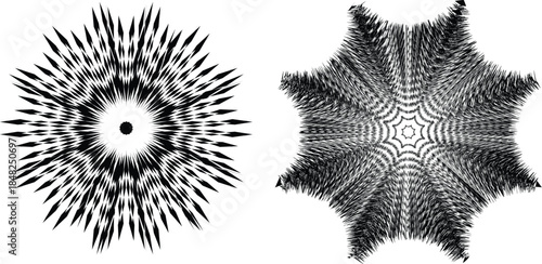 Abstract geometric starburst shapes black and white vector illustration