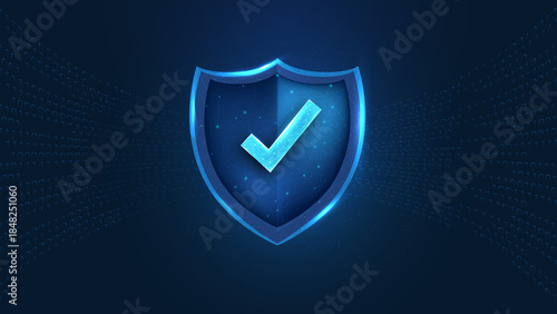 A modern blue shield icon with a check mark, symbolizing security, protection, and trust in digital environments.