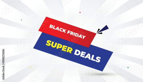 black friday super deals editable eps format web banner vector art illustration template design red gradient blue shapes yellow bold font white gray gradient abstract illustration sun shine web banner