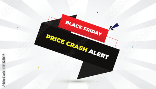 friday black crash price alert web banner editable eps vector art template illustration design red black gradient shapes yellow bold font gray white abstract illustration sun shine business background