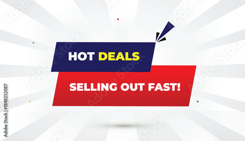 hot deals selling fast editable eps format web banner vector art illustration template design deep blue red gradient shapes yellow bold font white gray abstract sun shine business background 4k