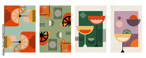 Retro Geometric Cocktail and Drink Vector Illustration Collection