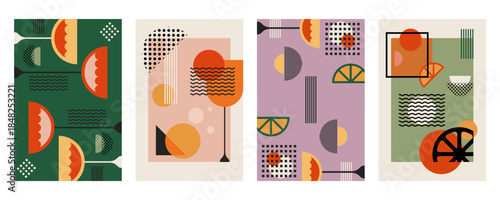 Retro Geometric Cocktail and Drink Vector Illustration Collection