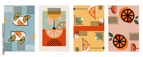 Retro Geometric Cocktail and Drink Vector Illustration Collection