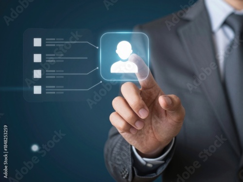 Businessman activating user connection nodes