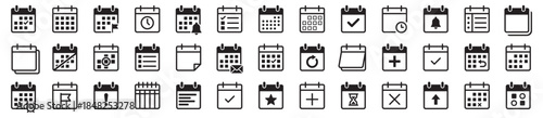 Calendar icon set. Planner and schedule symbols collection. Reminder, notification and event icons. Business planning, time management and appointment signs. Line editable stroke icons – stock vector