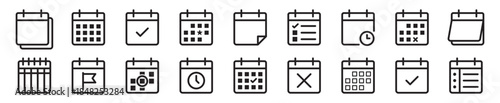 Calendar line icon set. Planner and schedule outline symbols collection. Reminder, event and appointment icons. Time management and business planning signs. Editable stroke linear icons – stock vector