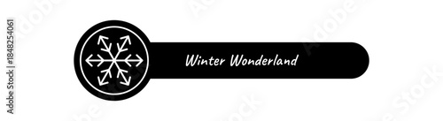 Black and white line snow flake circle label. Winter box lid seal, for package or shipping element. Christmas decoration, snowflake illustration for package label and seasonal box.