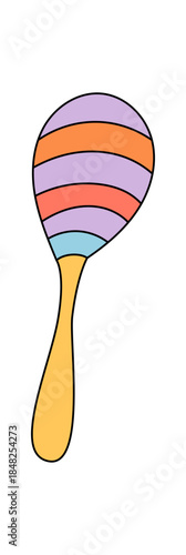 Groovy retro cartoon music maraca symbol with a colorful yellow style. This groovy element and playful instrument adds fun to any party, y2k festival scene, and creates a vibrant symbol for modern