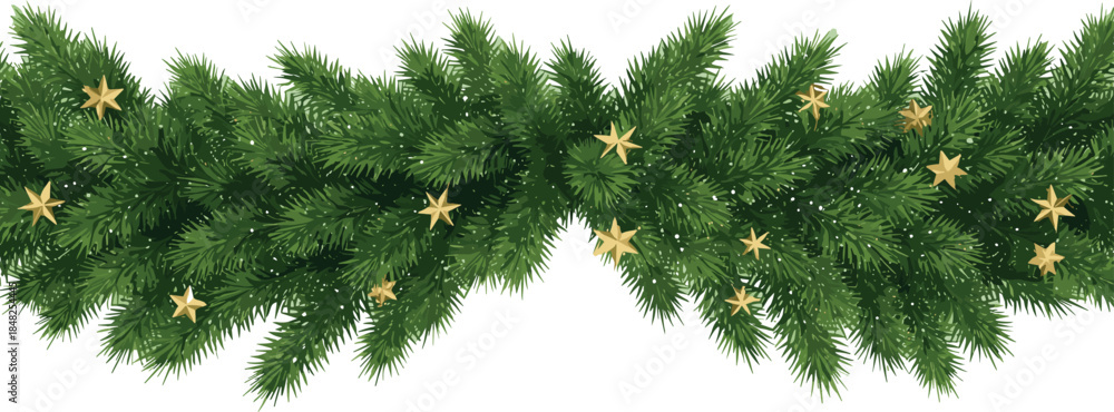 Obraz premium festive fir garland adorned with shimmering golden stars, a perfect decorative element for holiday celebrations and seasonal greetings