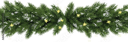 Festive Christmas Garland with Twinkling Lights on White Background, Decorative Holiday Element