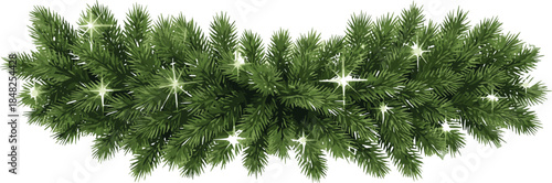Festive green evergreen pine garland with sparkling glitter and holiday cheer, perfect for seasonal decorations, Christmas celebrations, and winter events as a decorative graphic element