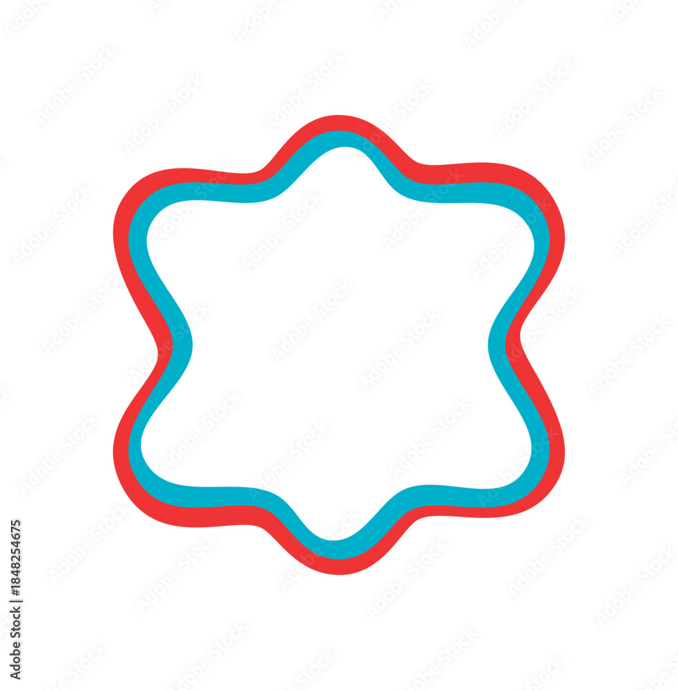 Fototapeta premium Groovy wavy border outline shape with funky retro line element. Bubble style frame with abstract y2k form in red and blue, trendy background for playful, modern use in graphic design.