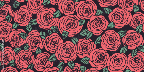 Summer background with roses flowers. Nature concept design. Modern floral composition. Vector illustration for poster, invitation, greeting card. Botanical style roses frame. Copy space.