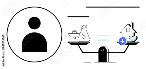 Financial decision concept. Weighing financial goals against home and life priorities. Financial decision s balance and value. For finance, investments, life choices, planning