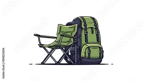 Essential Hiking Companion: Green Camping Chair with Armrests and Large Backpack