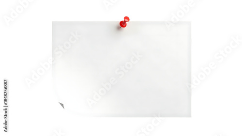 Blank white paper sheet pinned with two red push pins on isolated on a transparent background