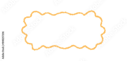 Groovy crayon outline with scallop wavy rectangle border defines a playful retro shape. Chalk sketch frame and y2k graphic background add vintage style as a fun modern accent for creative projects.