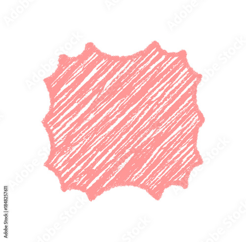 Groovy pink crayon border frame with wavy sketch style. Retro graphic with chalk shading and shaded edge offers y2k background, artistic accent for playful vintage design use.