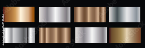 Collection of gold silver bronze and rose gold gradient texture background vector