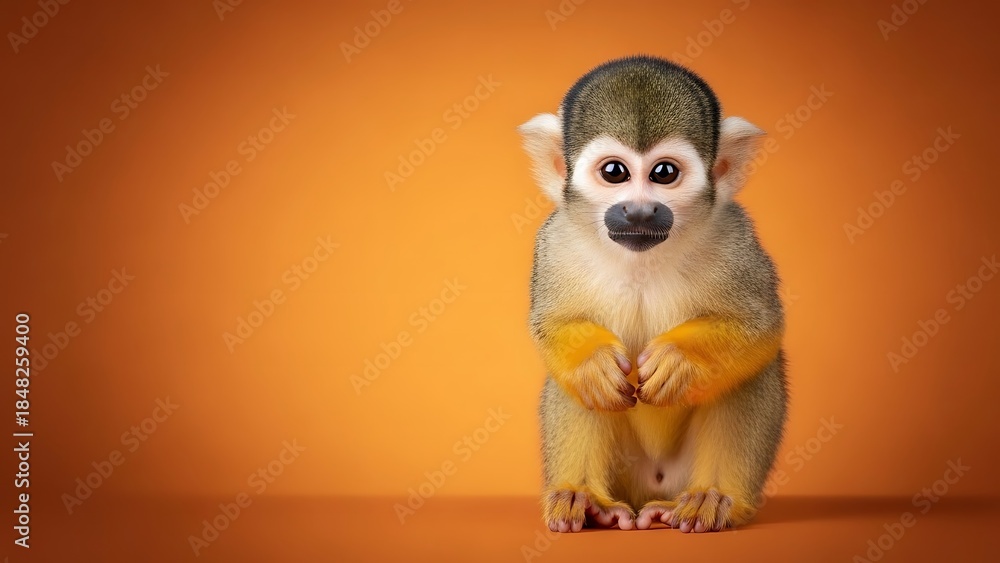 Fototapeta premium Cute Squirrel Monkey Portrait Baby Animal Primate Exotic Wildlife Adorable Little