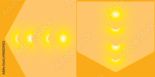 Abstract yellow gradient arrow shape overlay layer background with arrow pattern and shadow. Modern graphic element. Suit for poster, brochure, banner, business, cover, web, flyer. Vector illustration