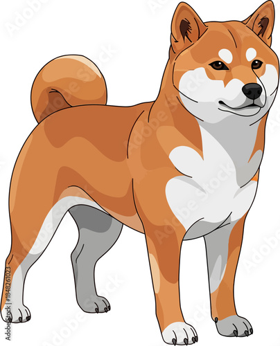 Akita Inu Dog Flat Vector Illustration Realistic Pet Animal Breed Design