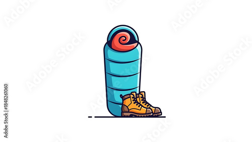 Essential Adventure Duo: Sleeping Bag and Hiking Boots for Outdoor Exploration