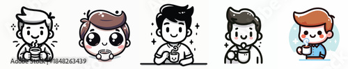 Cute and Adorable Boy Drinking Coffe Vector Illustration
