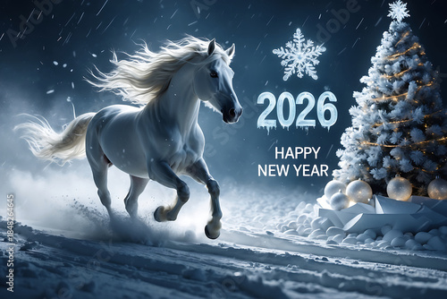 New Year's card 2026 with a horse - the symbol of the New Year