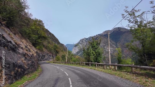 Driving up the Col du Pourtalet, France. Mountain pass in the French Pyrenees massif, symbol of the Tour de France in Bearn, France.