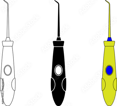 outline silhouette oral irrigator icon set