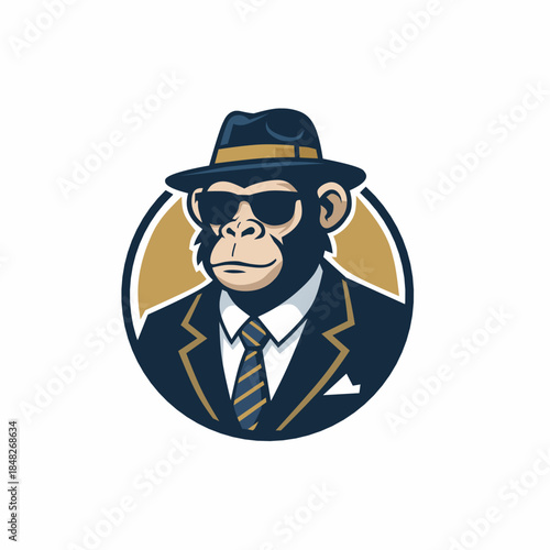 Vector logo of a male monkey wearing a suit and tie 