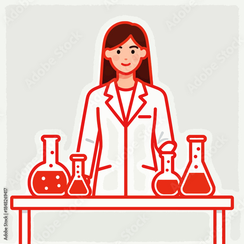 Female Scientist Conducting Laboratory Experiment with Beakers and Flasks