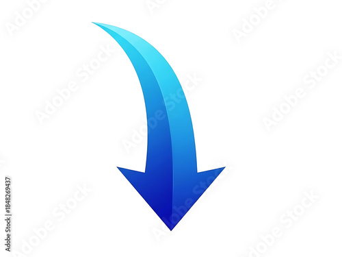 Blue gradient arrow pointing downwards isolated on white background