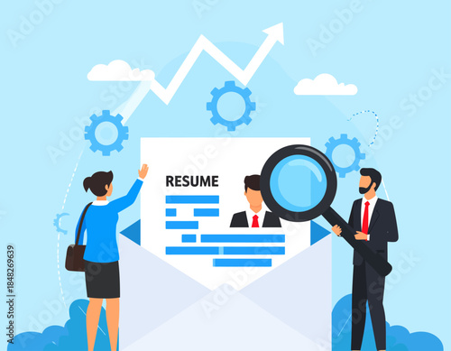 Job Search: Recruiters Reviewing Resume with Magnifying Glass