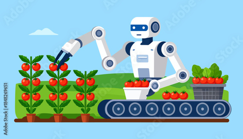 Agricultural Robot Harvesting Tomatoes in a Farm