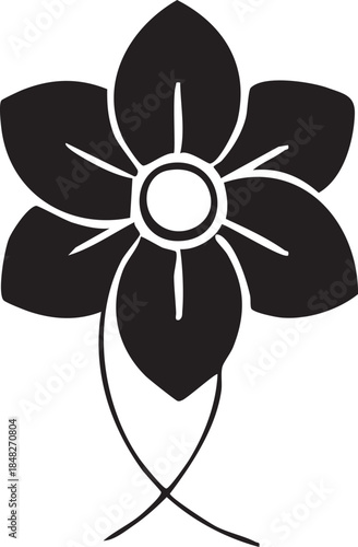 Black and white floral fan vector illustration featuring a nature pattern design with spring flowers and a ribbon bow for a decorative art symbol