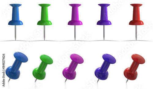 Obraz na płótnie Colorful 3D Push Pins Set Isolated on Transparent Background