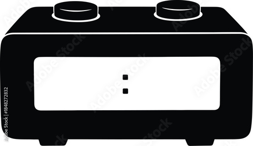 Black retro radio with two knobs and display on transparent background silhouette