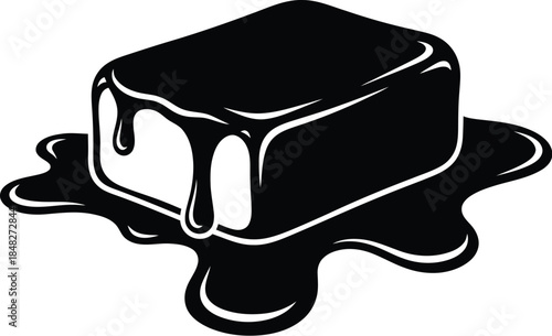 Melting black butter block with drips a striking silhouette on transparent background