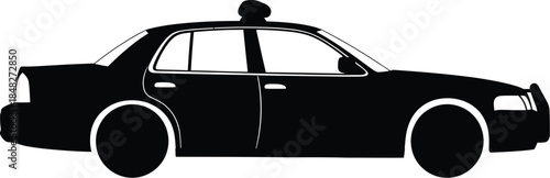 Black sedan car side view illustration on transparent background silhouette