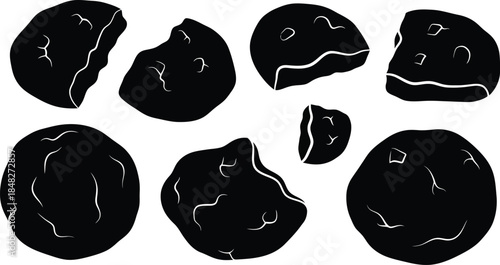 Black rock formations scattered arrangement isolated design on transparent background silhouette