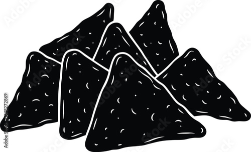 Pile of black tortilla chips illustration on transparent background silhouette