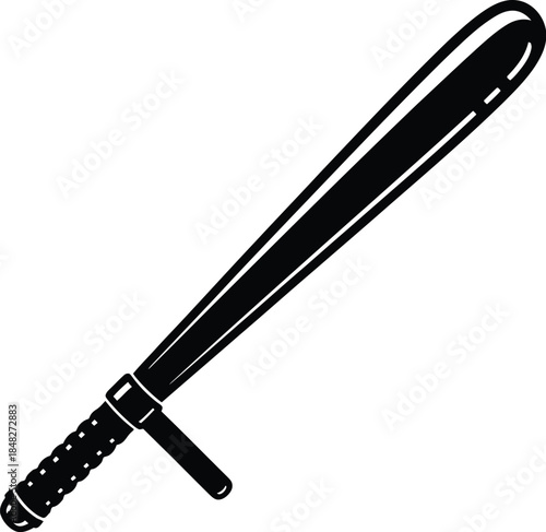 A black baseball bat illustration on transparent background silhouette