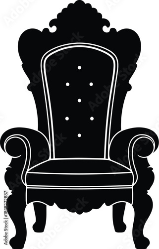 Elegant ornate throne chair design black color on transparent background silhouette