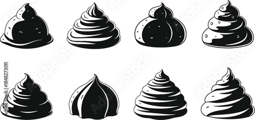 Eight creamy swirls of whipped topping a decorative silhouette on transparent background