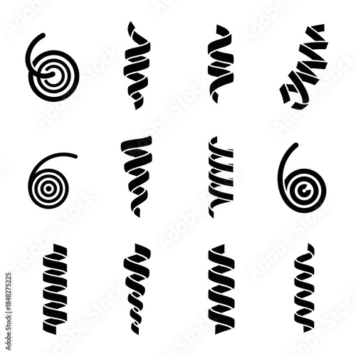 Industrial Metal Spiral Shavings Icon Collection Representing Lathe Machining Processes