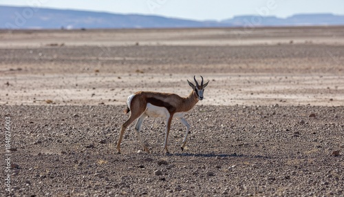 Springbok antelope standing alert in arid landscape of african savanna wildlife nature