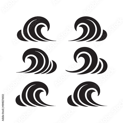 asian water wave silhouettes set in black vector style for traditional and modern design
